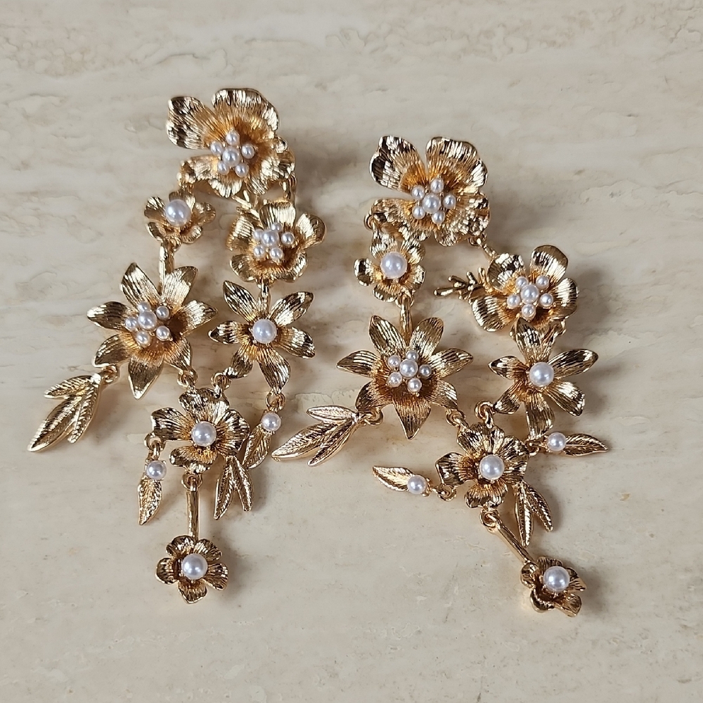 ALDO Large Dangle Flower And Pearl Earrings